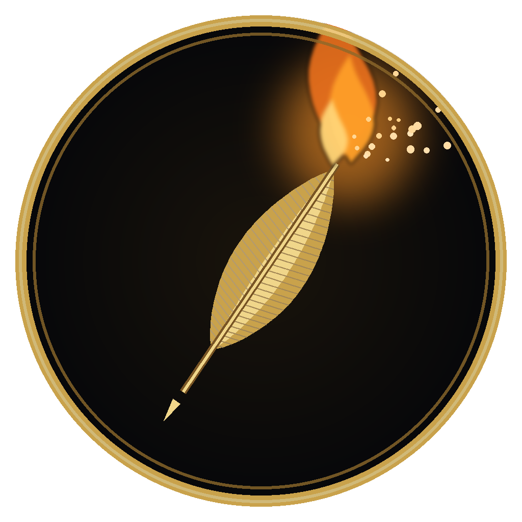 Pyrescribe flaming-quill emblem